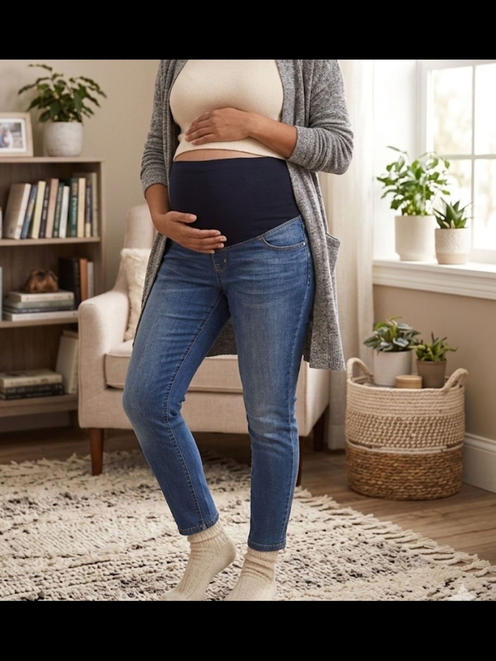 Maternity ISABEL Blue Denim Jeans with Navy Support Panel